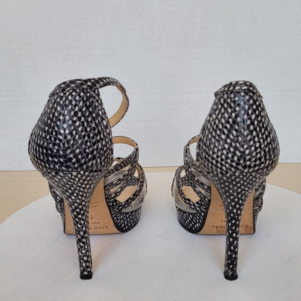 Kate Spade Riley Strappy Heels Platform Shoes Snakeskin And Clear Vinyl Sz 7.5B - Picture 4 of 17